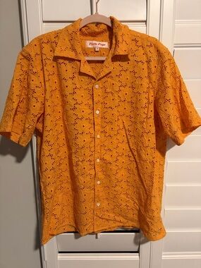 Perte d’ego streetwear Short-Sleeve Orange Eyelet Button-Down Shirt